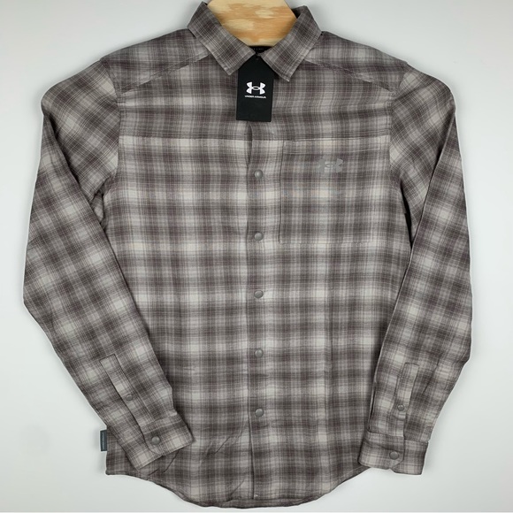 Under Armour Flannel Shirt Men's Small Tradesman Flex Gray Plaid Snap Vented - Picture 2 of 11